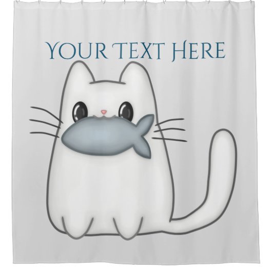 Niedliche Katze mit Preisfisch Duschvorhang (Vorderseite)