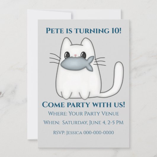 Niedliche Katze mit Preisfisch Geburtstag Einladung (Vorderseite)