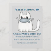 Niedliche Katze mit Preisfisch Geburtstag Einladung (Vorne/Hinten)