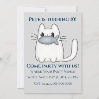 Niedliche Katze mit Preisfisch Geburtstag Einladung