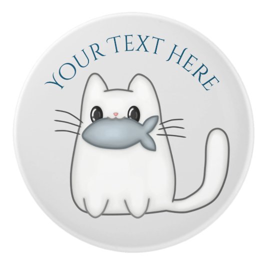 Niedliche Katze mit Preisfisch Keramikknauf (Vorderseite)