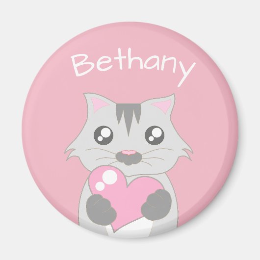 Niedliche Katze mit rosa Herz Magnet (Vorne)