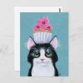 Niedliche Katze mit rosafarbenem Kuchen Postkarte (Vorne/Hinten)