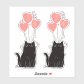 Niedliche Katze mit rosafarbenen, herzförmigen Bal Aufkleber (Blatt)