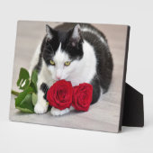 Niedliche Katze mit rote Rose Fotoplatte (Seite)