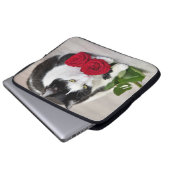 Niedliche Katze mit rote Rose Laptopschutzhülle (Vorne Knopf)