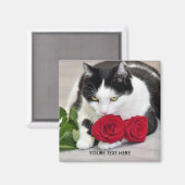 Niedliche Katze mit rote Rose Magnet (Vorderseite/Rückseite)