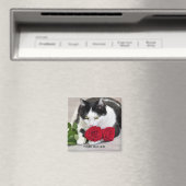 Niedliche Katze mit rote Rose Magnet (In Situ (Geschirrspüler))