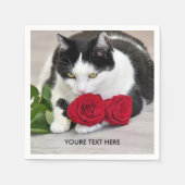 Niedliche Katze mit rote Rose Serviette (Vorderseite)