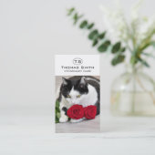 Niedliche Katze mit rote Rose Visitenkarte (Stehend Vorderseite)