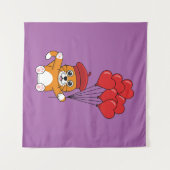 Niedliche Katze mit Rotem Herzen Wandteppich (Vorderseite (Horizontal))