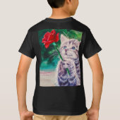 Niedliche Katze mit roter Blume T-Shirt (Rückseite)