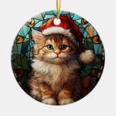 Niedliche Katze mit Santa Cap Festgläserweihnacht Keramik Ornament (Vorne)