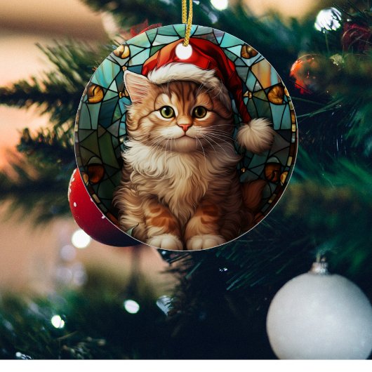 Niedliche Katze mit Santa Cap Festgläserweihnacht Keramik Ornament