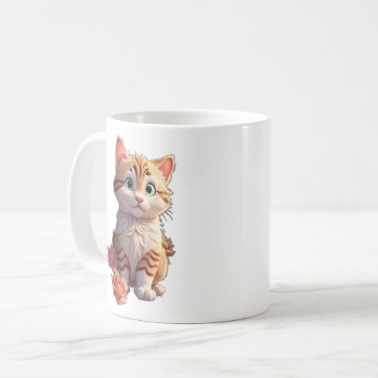 Niedliche Katze mit schönen Blume Kaffeetasse (Vorderseite Links)