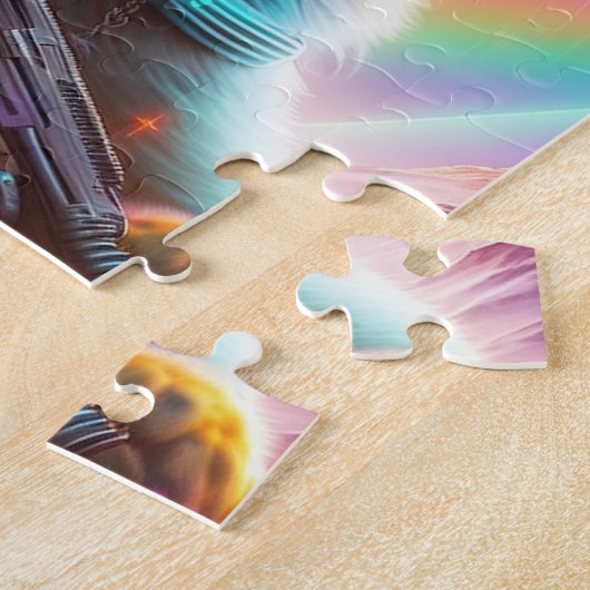 Niedliche Katze mit Schusswaffe, futuristische Sci Puzzle (Seite)