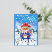 Niedliche Katze mit Snowy Owls Winter Weihnachtspo Postkarte (Stehend Vorderseite)