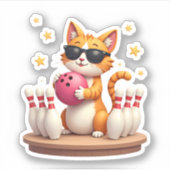 Niedliche Katze mit Sonnenbrille Katze Bowling spi Aufkleber (Vorderseite)