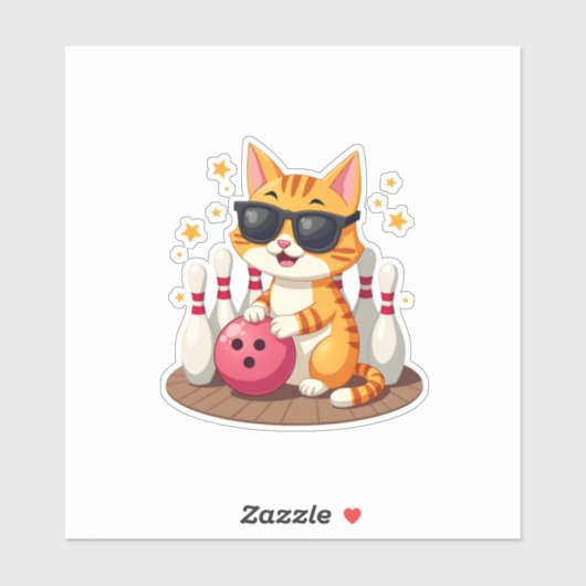 Niedliche Katze mit Sonnenbrille Katze Bowling spi Aufkleber (Blatt)