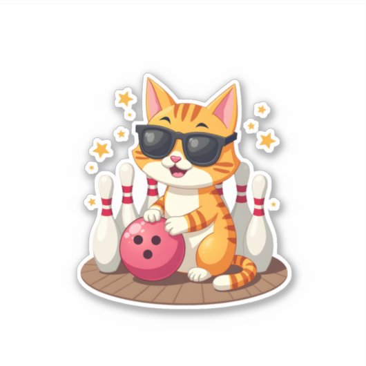 Niedliche Katze mit Sonnenbrille Katze Bowling spi Aufkleber (Vorderseite)