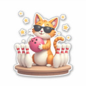 Niedliche Katze mit Sonnenbrille Katze Bowling spi Aufkleber (Vorderseite)