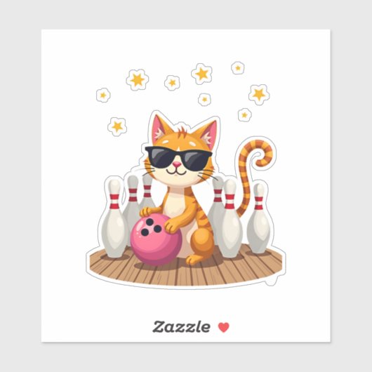 Niedliche Katze mit Sonnenbrille Katze Bowling spi Aufkleber (Blatt)