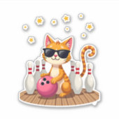 Niedliche Katze mit Sonnenbrille Katze Bowling spi Aufkleber (Vorderseite)