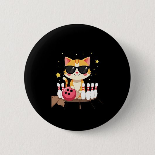 Niedliche Katze mit Sonnenbrille Katze Bowling spi Button (Vorderseite)