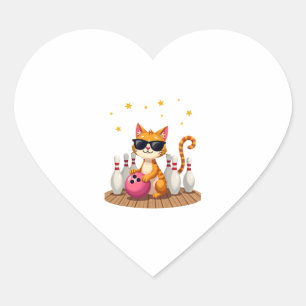 Niedliche Katze mit Sonnenbrille Katze Bowling spi Herz-Aufkleber