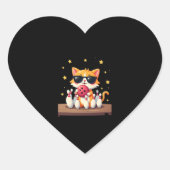 Niedliche Katze mit Sonnenbrille Katze Bowling spi Herz-Aufkleber (Vorderseite)