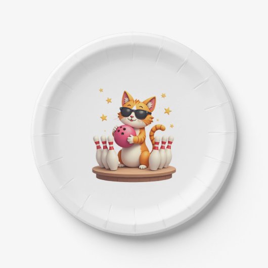 Niedliche Katze mit Sonnenbrille Katze Bowling spi Pappteller (Vorderseite)