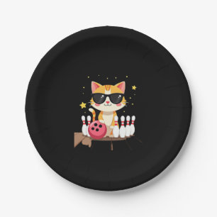 Niedliche Katze mit Sonnenbrille Katze Bowling spi Pappteller