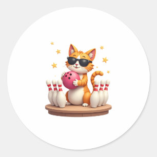 Niedliche Katze mit Sonnenbrille Katze Bowling spi Runder Aufkleber