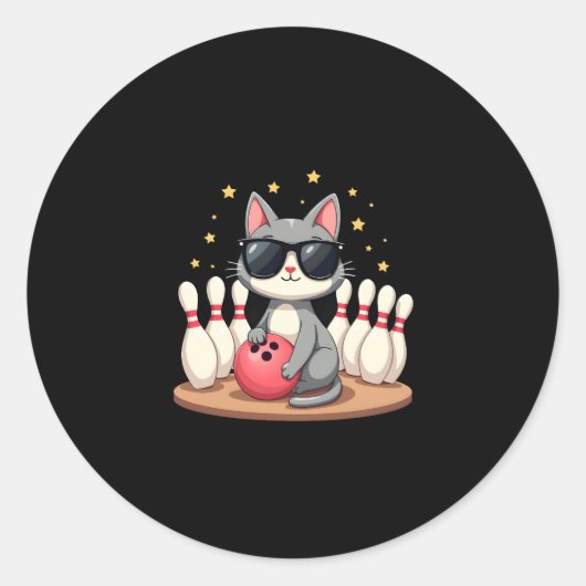 Niedliche Katze mit Sonnenbrille Katze Bowling spi Runder Aufkleber (Vorderseite)