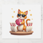 Niedliche Katze mit Sonnenbrille Katze Bowling spi Schaumweinetikett (Einzelnes Label)