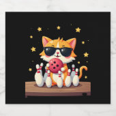 Niedliche Katze mit Sonnenbrille Katze Bowling spi Schaumweinetikett (Einzelnes Label)
