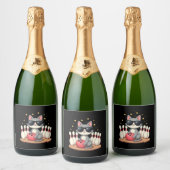 Niedliche Katze mit Sonnenbrille Katze Bowling spi Schaumweinetikett (Flaschen)