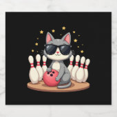 Niedliche Katze mit Sonnenbrille Katze Bowling spi Schaumweinetikett (Einzelnes Label)