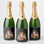 Niedliche Katze mit Sonnenbrille Katze Bowling spi Schaumweinetikett (Flaschen)