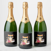 Niedliche Katze mit Sonnenbrille Katze Bowling spi Schaumweinetikett (Flaschen)