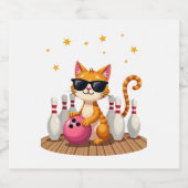 Niedliche Katze mit Sonnenbrille Katze Bowling spi Schaumweinetikett (Einzelnes Label)