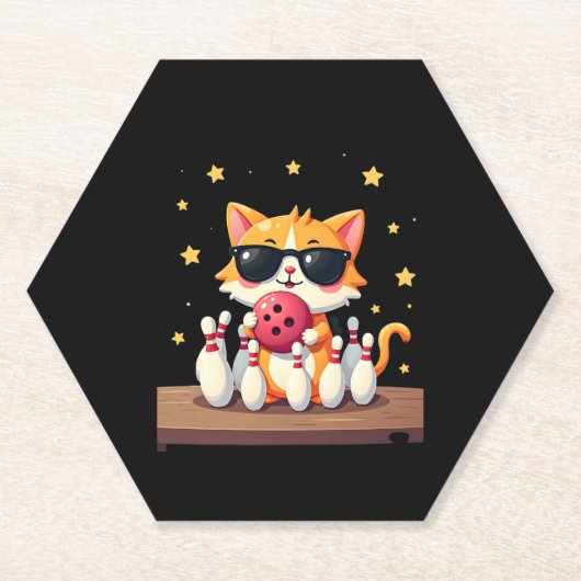 Niedliche Katze mit Sonnenbrille Katze Bowling spi Untersetzer (Vorderseite)