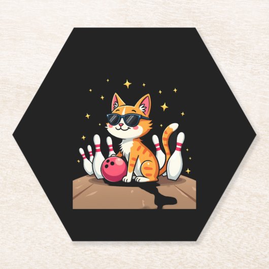 Niedliche Katze mit Sonnenbrille Katze Bowling spi Untersetzer (Vorderseite)