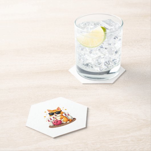 Niedliche Katze mit Sonnenbrille Katze Bowling spi Untersetzer (Vor Ort)