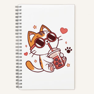 Niedliche Katze mit Sonnenbrille trinken Boba Tee Notizblock