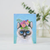Niedliche Katze mit Spring Flowers Hat Postkarte (Stehend Vorderseite)