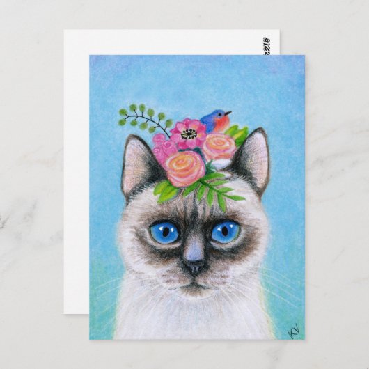 Niedliche Katze mit Spring Flowers Hat Postkarte (Vorne/Hinten)