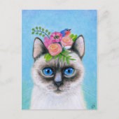 Niedliche Katze mit Spring Flowers Hat Postkarte (Vorderseite)