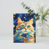 Niedliche Katze mit Sternen Postkarte (Stehend Vorderseite)