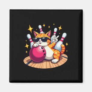 Niedliche Katze mit Sungles Katze Bowling spielen Magnet